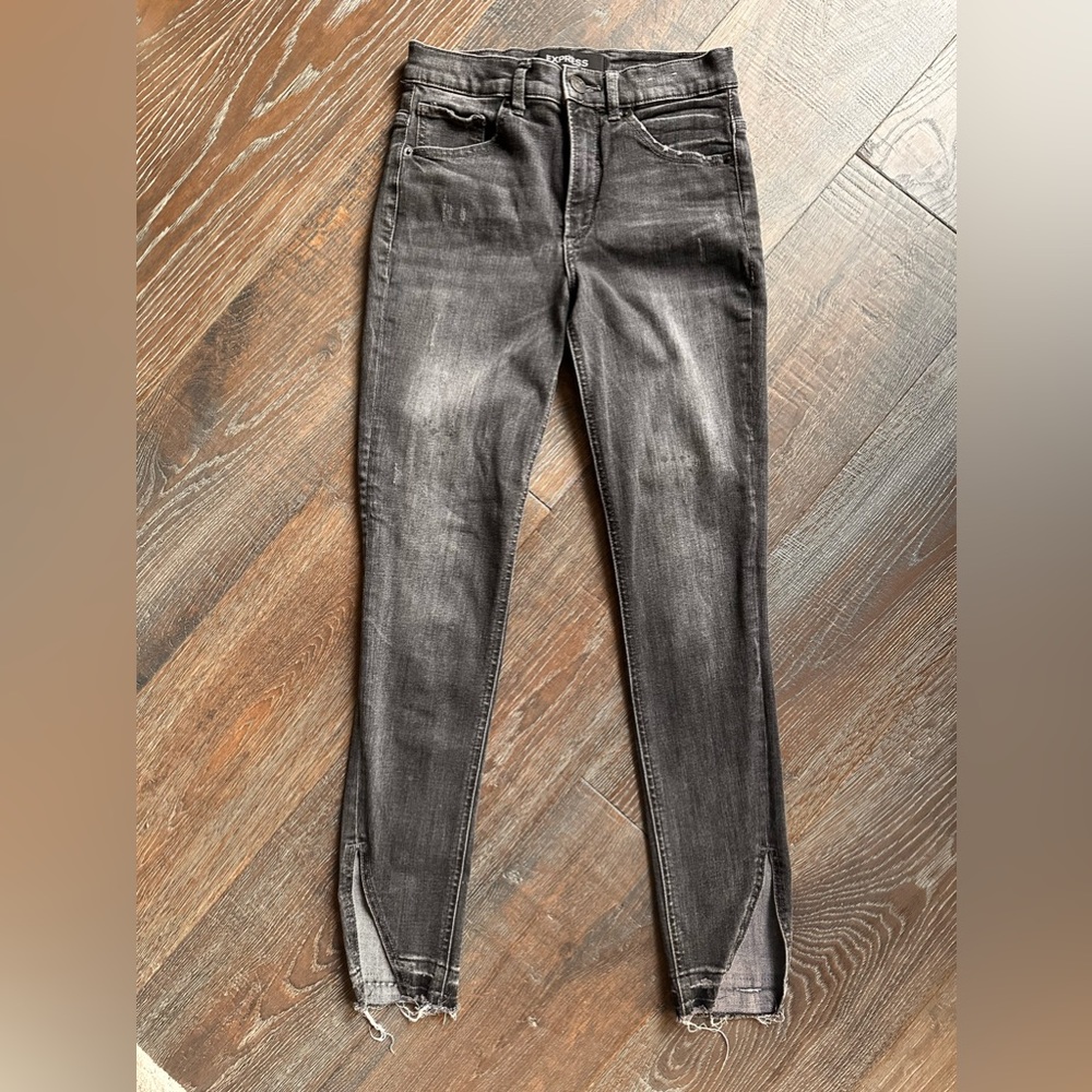 Revolve high rise black distressed jeans with ankle slit